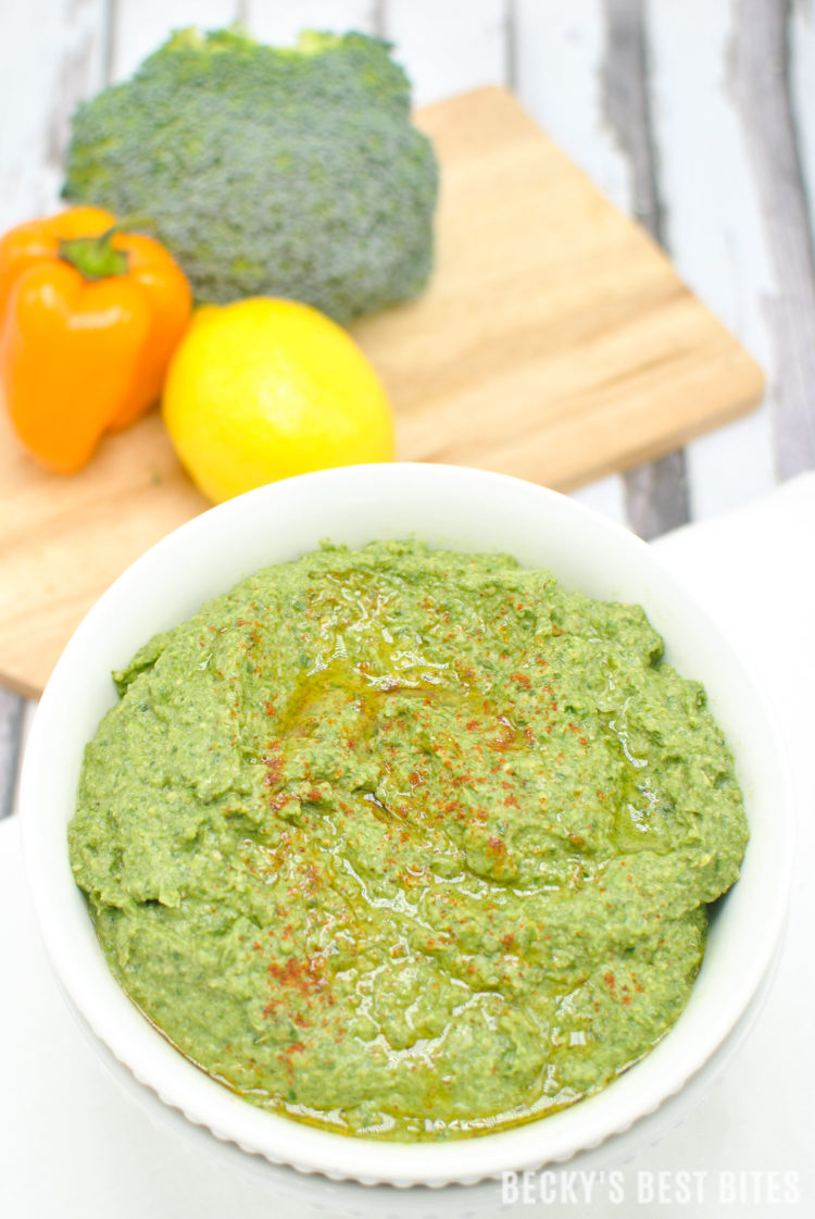 Green Goddess Spinach Hummus is a quick, easy and healthy appetizer or snack recipe perfect for a game day or tailgate spread. Pair it with chopped veggies or homemade pita bread or add it to wraps or sandwiches for an added nutritional boost. | beckysbestbites.com