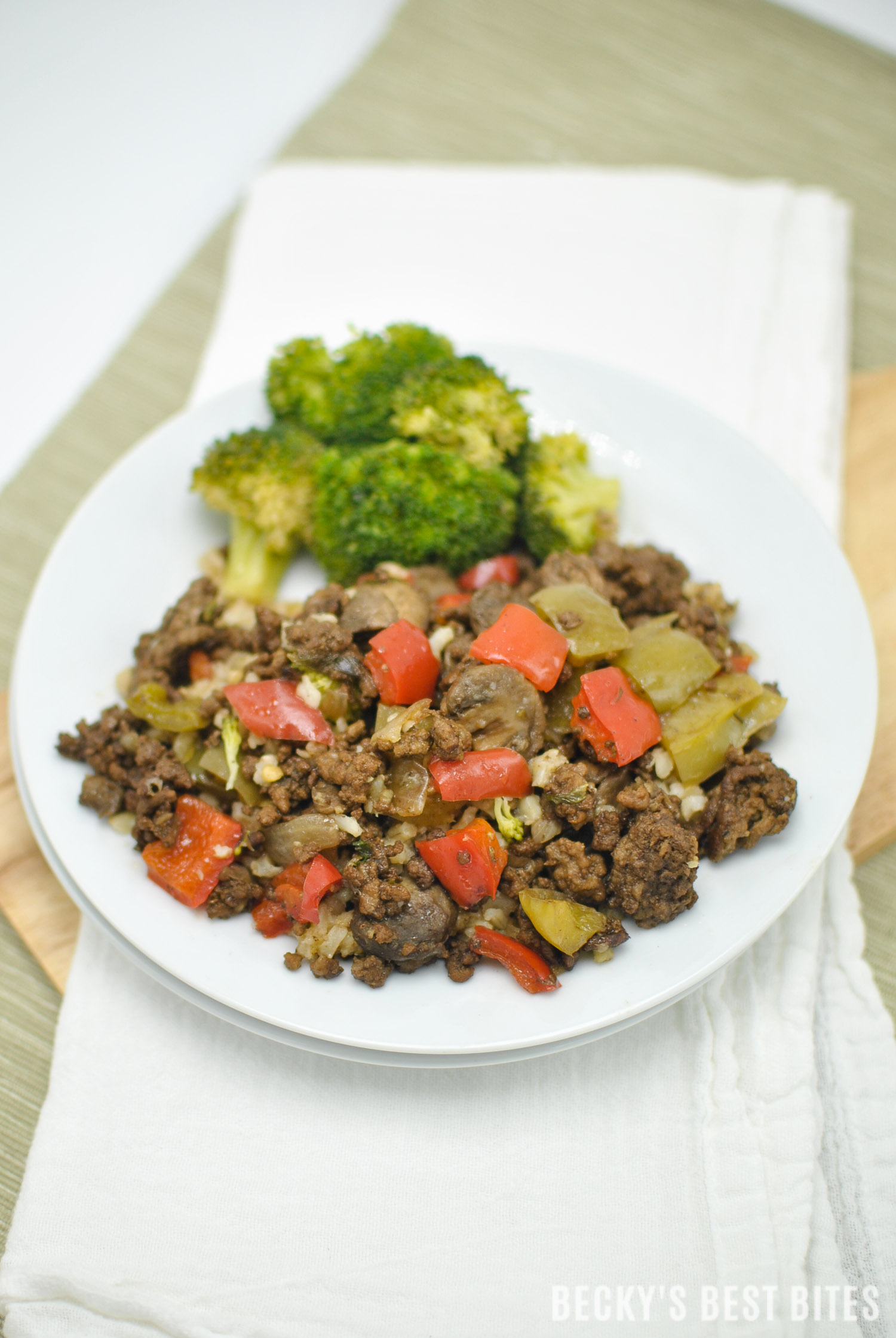 Bell Pepper Mushroom and Ground Beef Skillet Recipe -Becky's Best Bites