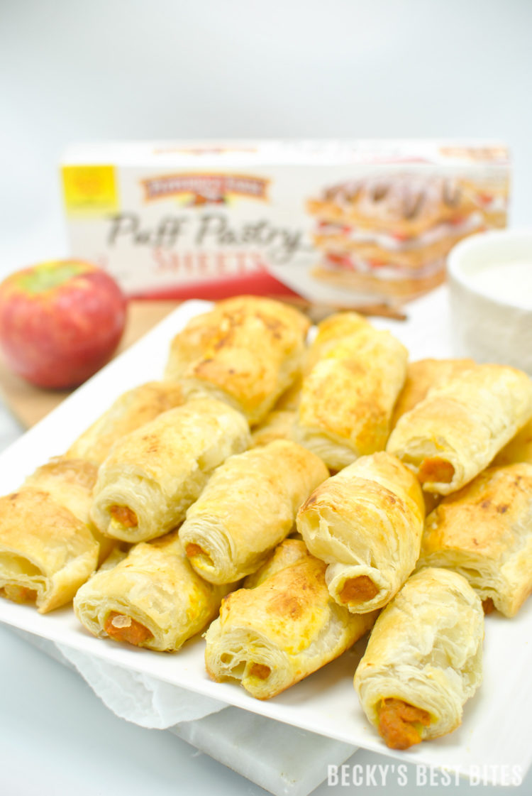 Pumpkin Apple Roll Ups with Cream Cheese Dipper is a quick, easy and delicious dessert recipe that is perfect for "Wow Worthy" entertaining with all the favorite flavors of fall. Pepperidge Farm® Puff Pastry Sheets are the essential ingredient in creating this yummy treat!#InspiredByPuff #ad | beckysbestbites.com