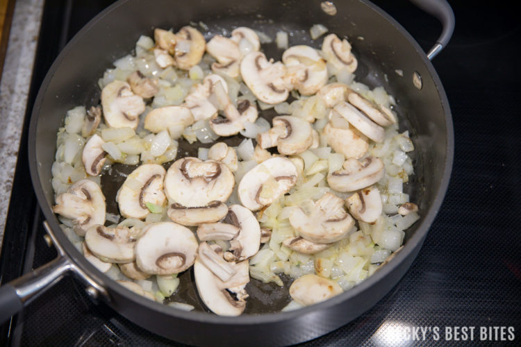 Weeknight Mushroom and Beef Stroganoff Skillet is a quick, easy and healthy dinner recipe that is ready in 30 minutes or less.  This one pot meal is sure to become a family favorite and the easy clean-up is another plus! | beckysbestbites.com