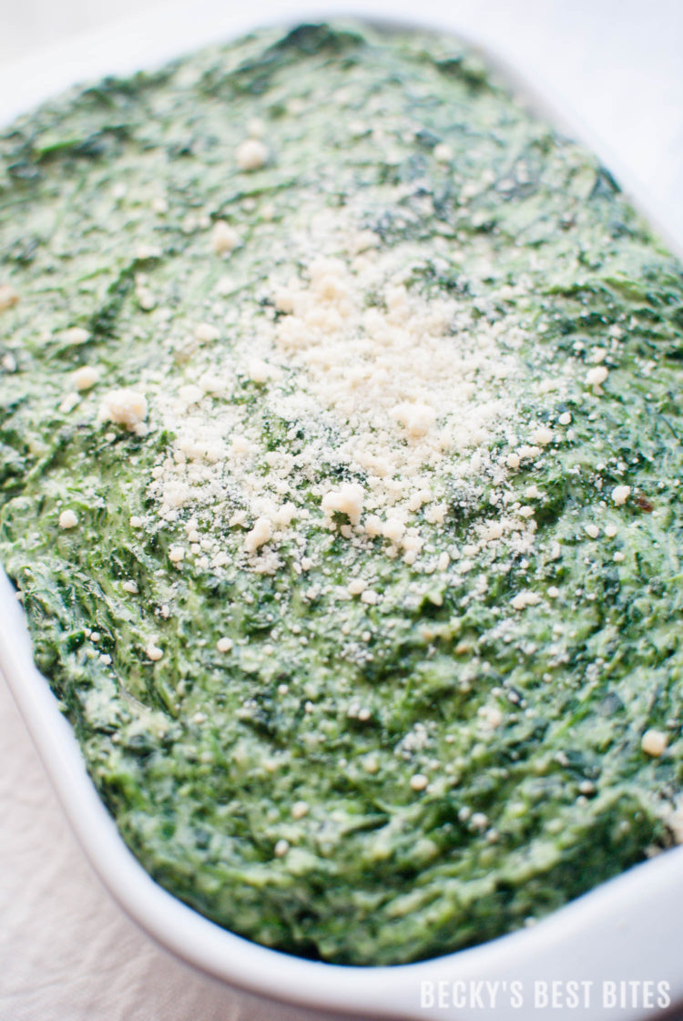 Easiest Creamed Spinach is a quick, 5 ingredient, holiday side dish recipe. Spend more time making memories and less time in the kitchen this holiday season by focusing on the ease and convenience of simple recipes for your family meals. #DairyPureandSimpleHolidays #ad | beckysbestbites.com