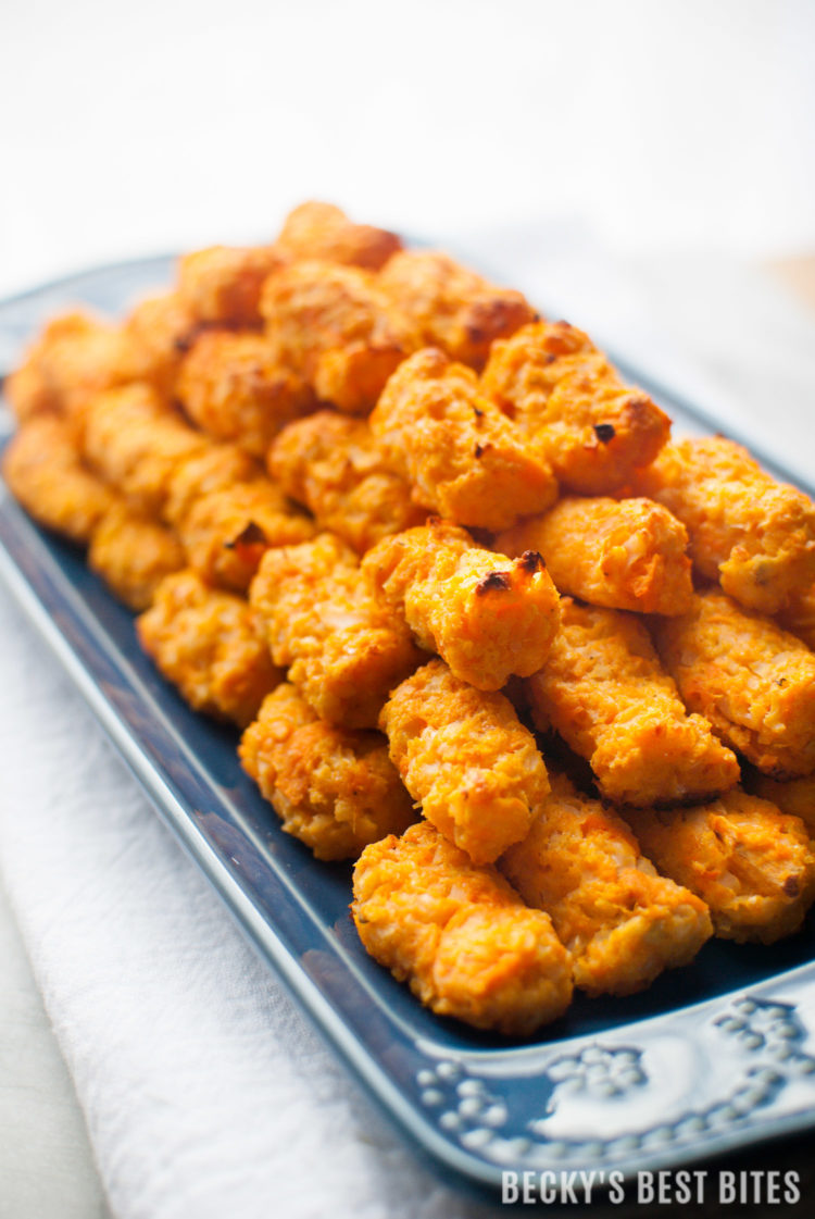 Sweet Potato Cauliflower Veggie Tots are a baby, toddler, kid-friendly recipe. A healthy and easy way to get vegetables, nutrients & vitamins into picky kiddos. | beckysbestbites.com