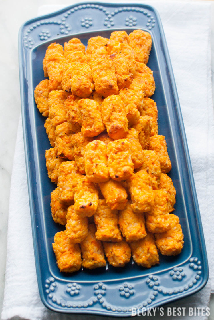 Sweet Potato Cauliflower Veggie Tots are a baby, toddler, kid-friendly recipe. A healthy and easy way to get vegetables, nutrients & vitamins into picky kiddos. | beckysbestbites.com