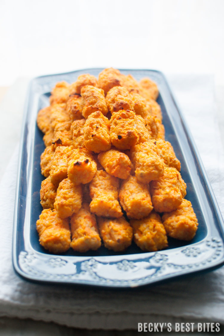 Sweet Potato Cauliflower Veggie Tots are a baby, toddler, kid-friendly recipe. A healthy and easy way to get vegetables, nutrients & vitamins into picky kiddos. | beckysbestbites.com