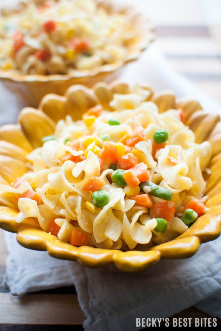 Poor Girl Pasta with Veggies is a cheap, easy and healthy recipe perfect for a simple side dish or a vegetarian meal. Even the pickiest of kids will happily eat this dish, including the vegetables, without complaint. This effortless recipe is sure to become a family favorite. | beckysbestbites.com