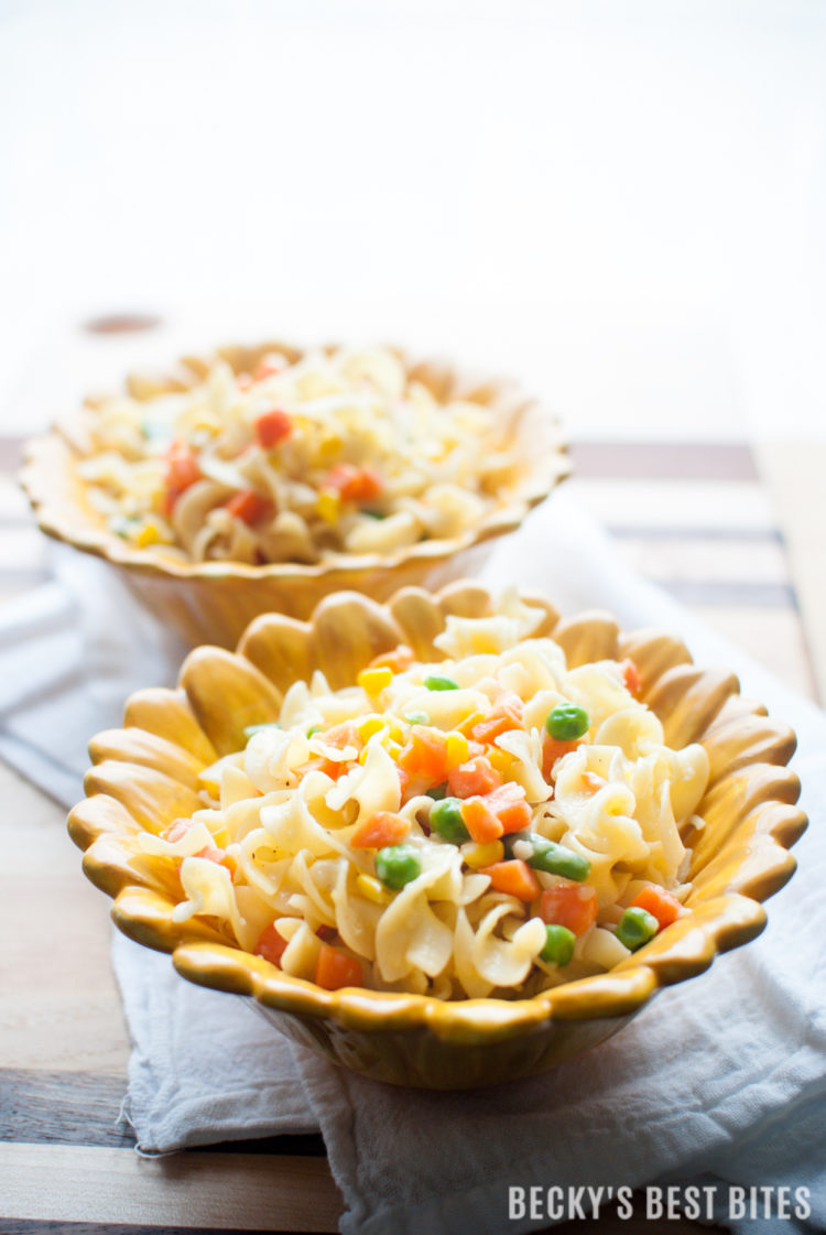 Poor Girl Pasta with Veggies is a cheap, easy and healthy recipe perfect for a simple side dish or a vegetarian meal. Even the pickiest of kids will happily eat this dish, including the vegetables, without complaint. This effortless recipe is sure to become a family favorite. | beckysbestbites.com