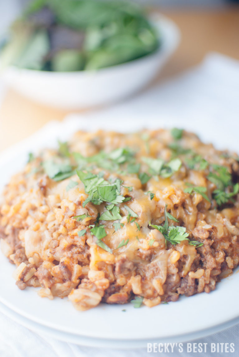 Cheesy Ground Beef Rice Skillet Recipe | Becky's Best Bites